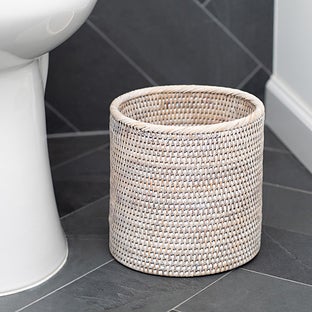 Rattan Petit Round Woven Waste Basket Decorative Trash Can - Honey brown